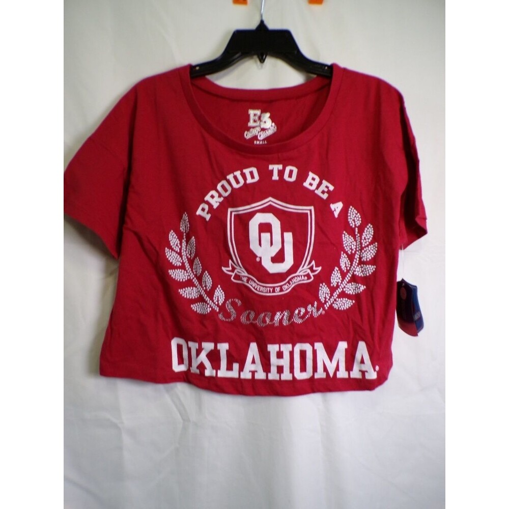 E5 College Classics Women's Cropped T-Shirt Oklahoma Sooners Size S Crimson